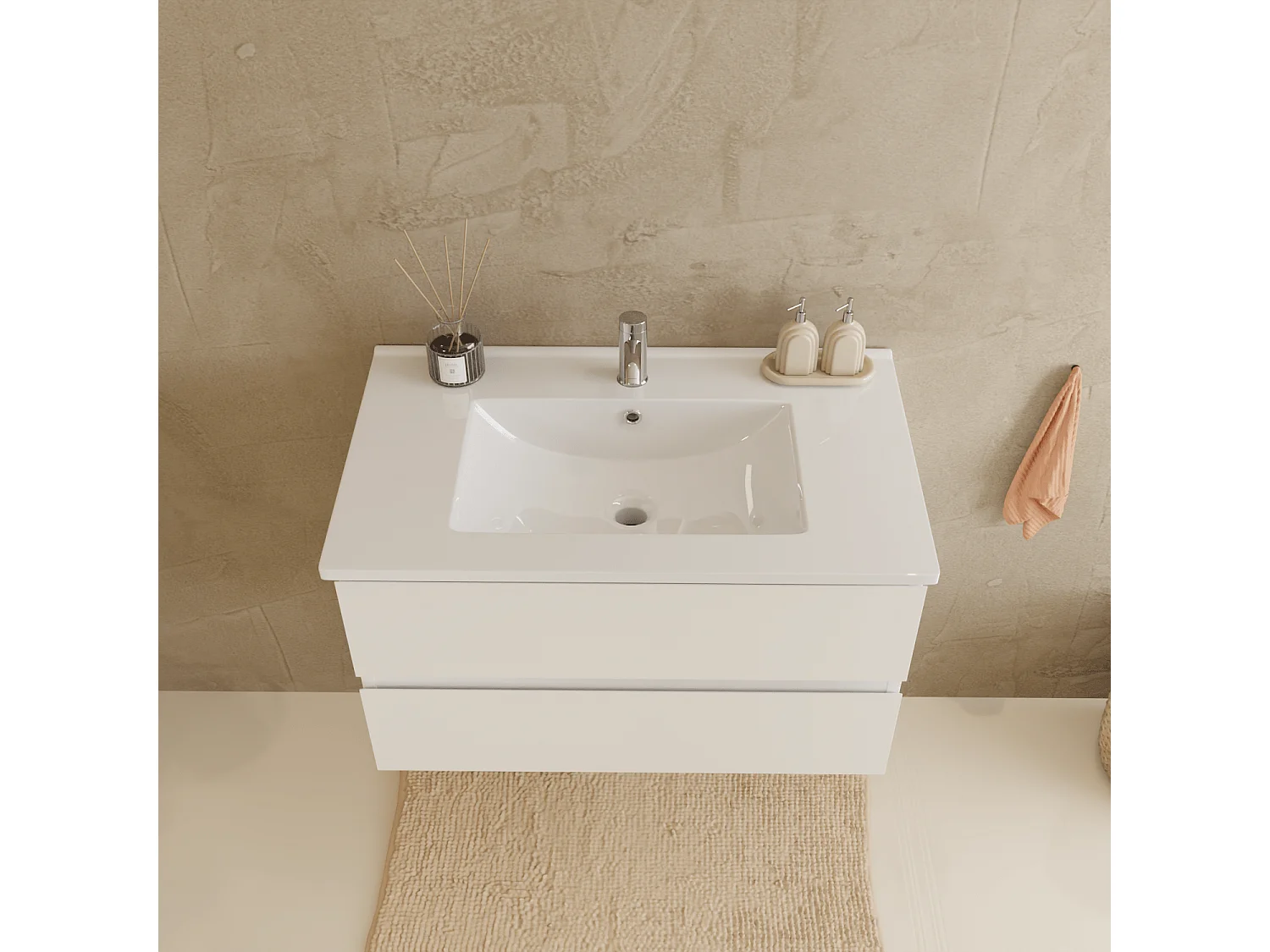 Meuble de salle de bain LOMAZOO Marenza blanc brillant - 80cm - lavabo blanc