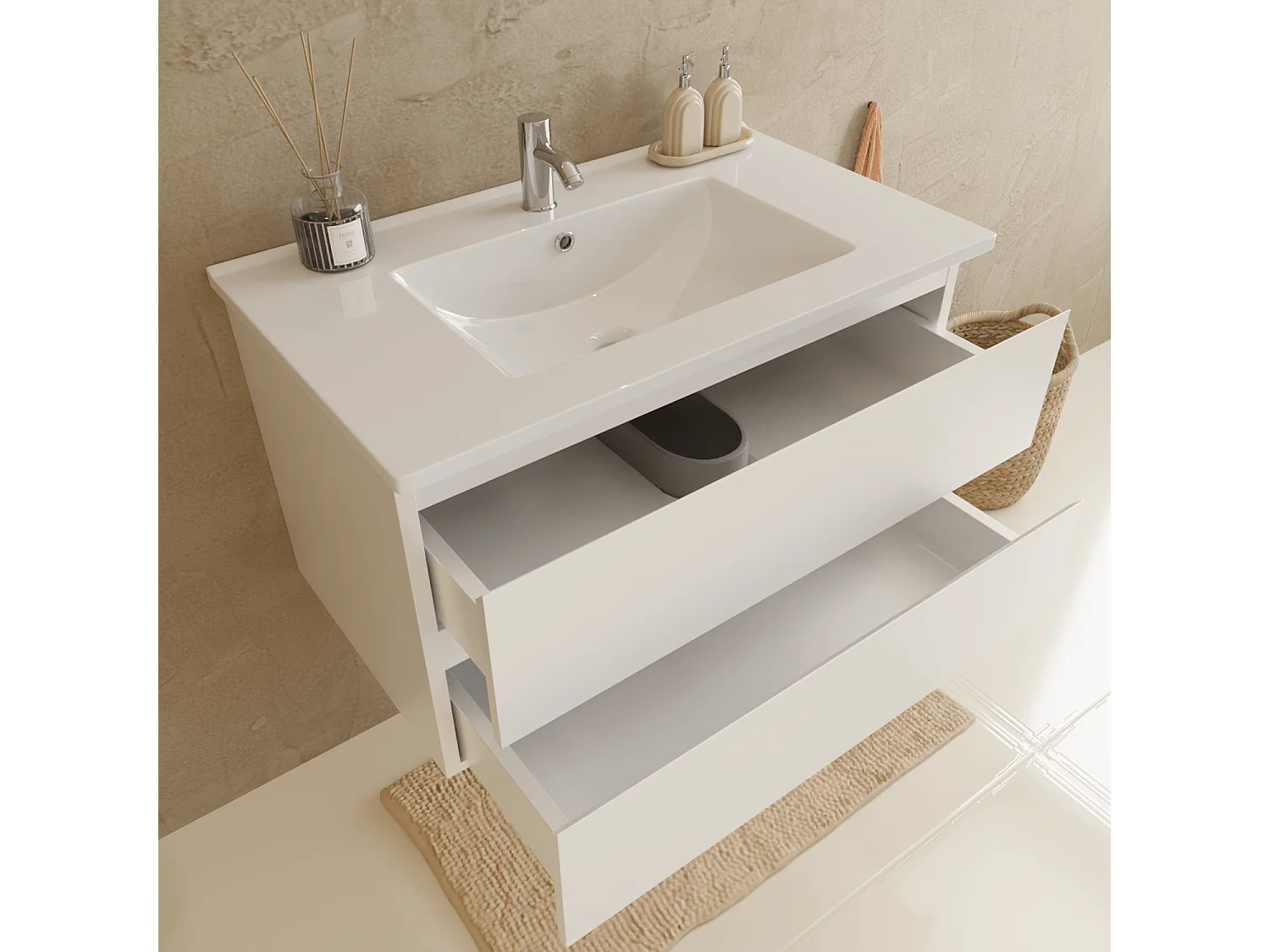 Meuble de salle de bain LOMAZOO Marenza blanc brillant - 80cm - lavabo blanc