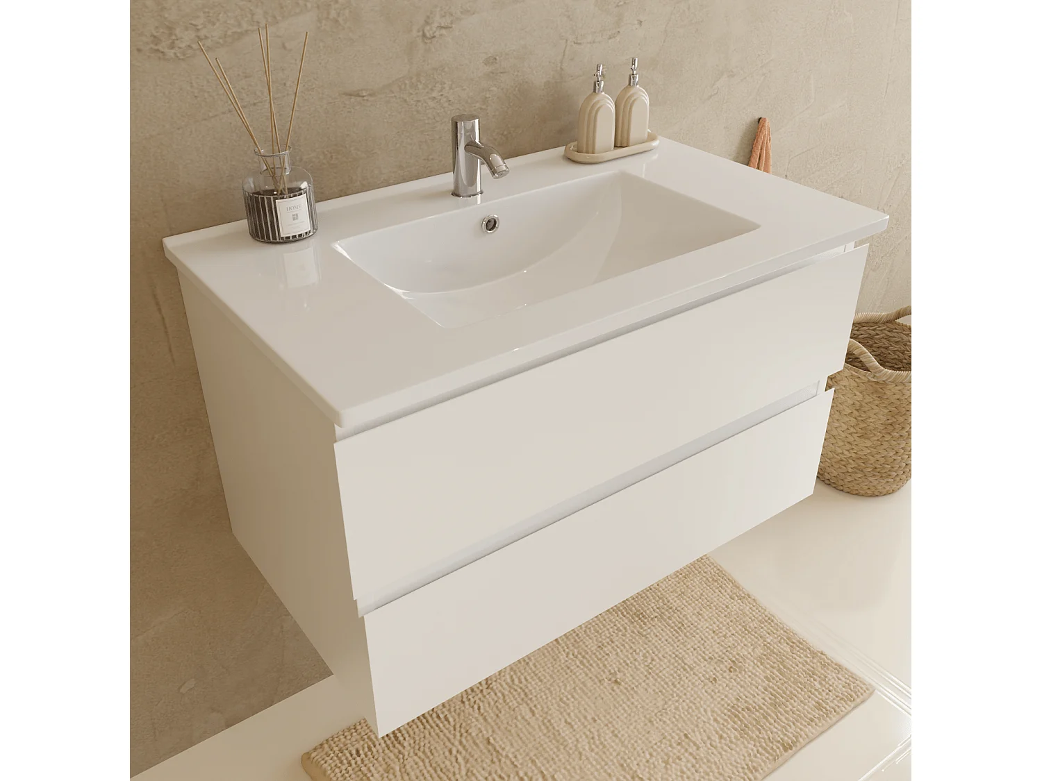 Meuble de salle de bain LOMAZOO Marenza blanc brillant - 80cm - lavabo blanc