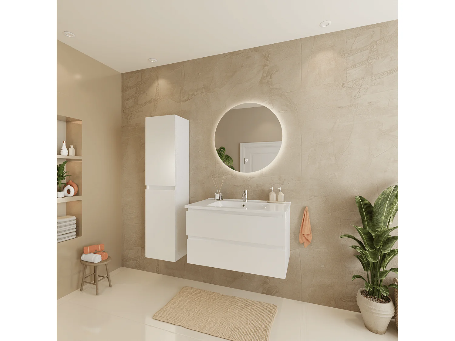 Meuble de salle de bain LOMAZOO Marenza blanc brillant - 80cm - lavabo blanc