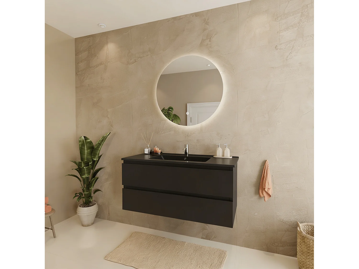 Meuble de salle de bain LOMAZOO Marenza noir mat - 100cm - lavabo noir