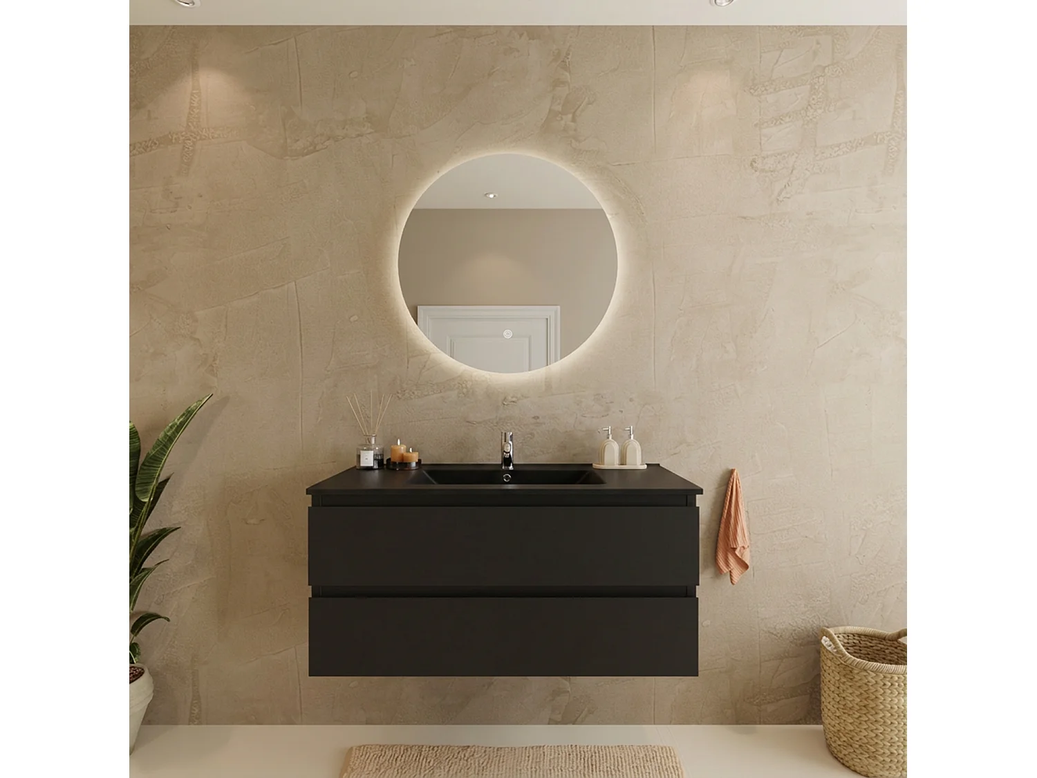 Meuble de salle de bain LOMAZOO Marenza noir mat - 100cm - lavabo noir