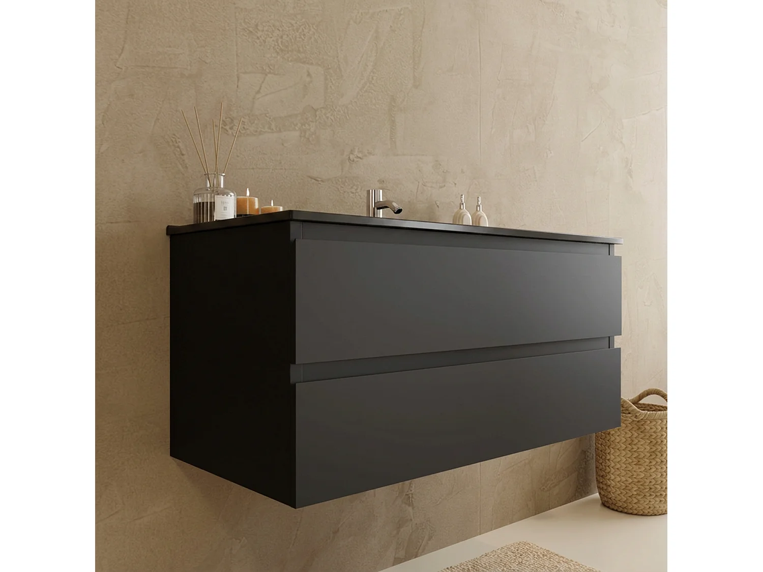 Meuble de salle de bain LOMAZOO Marenza noir mat - 100cm - lavabo noir