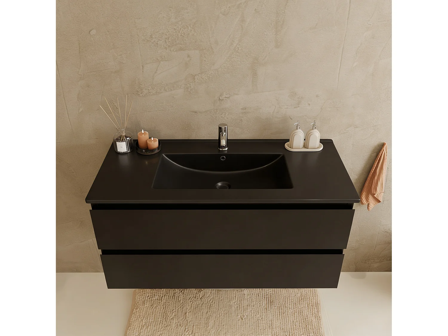 Meuble de salle de bain LOMAZOO Marenza noir mat - 100cm - lavabo noir