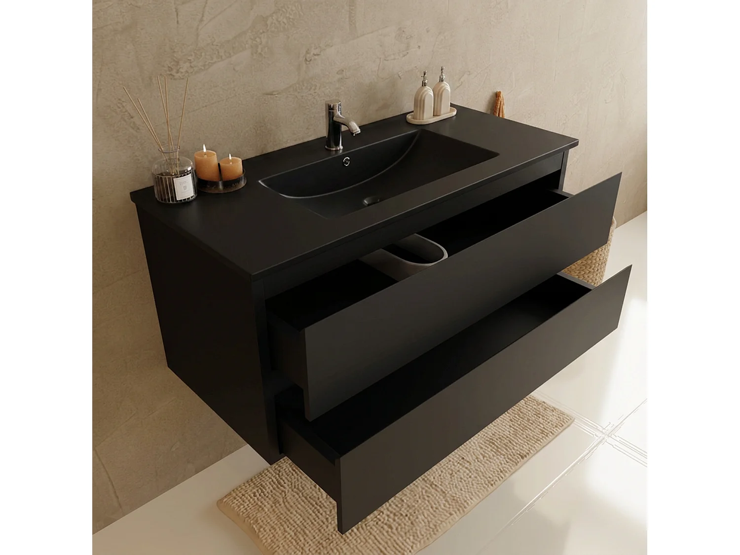 Meuble de salle de bain LOMAZOO Marenza noir mat - 100cm - lavabo noir