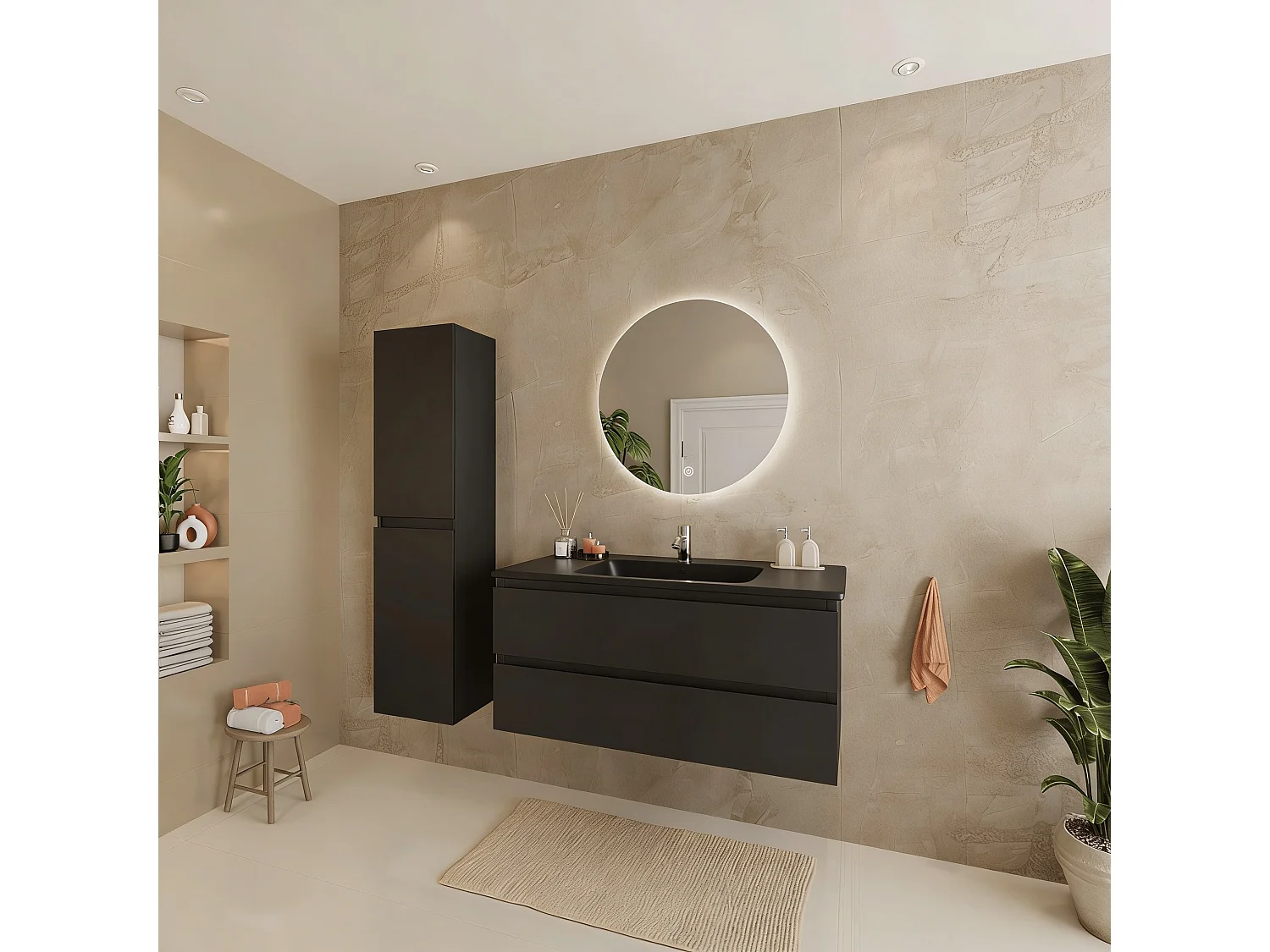 Meuble de salle de bain LOMAZOO Marenza noir mat - 100cm - lavabo noir