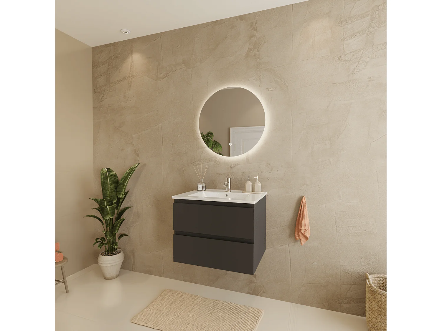 Meuble de salle de bain LOMAZOO Marenza noir mat - 60cm - lavabo blanc