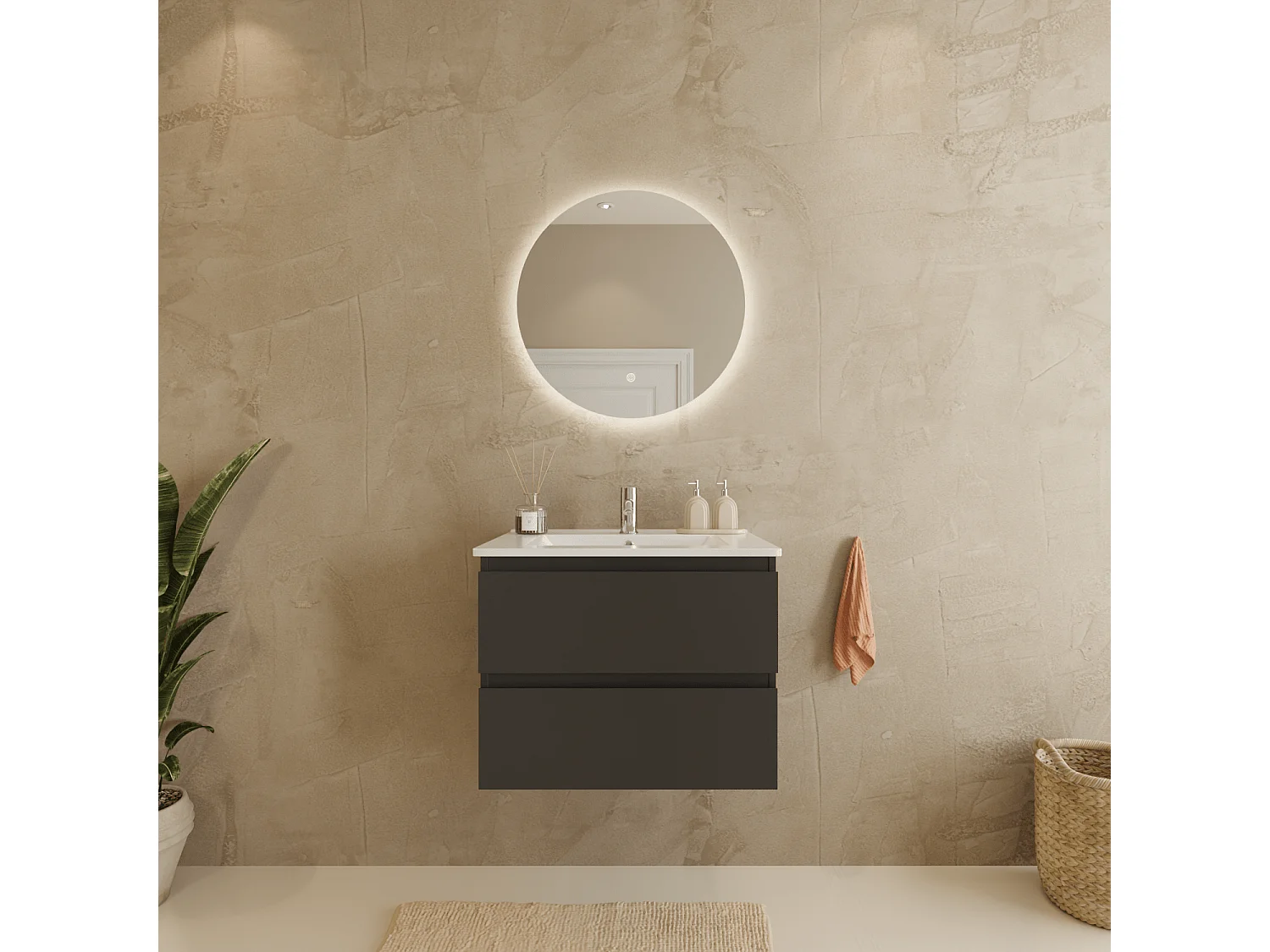 Meuble de salle de bain LOMAZOO Marenza noir mat - 60cm - lavabo blanc