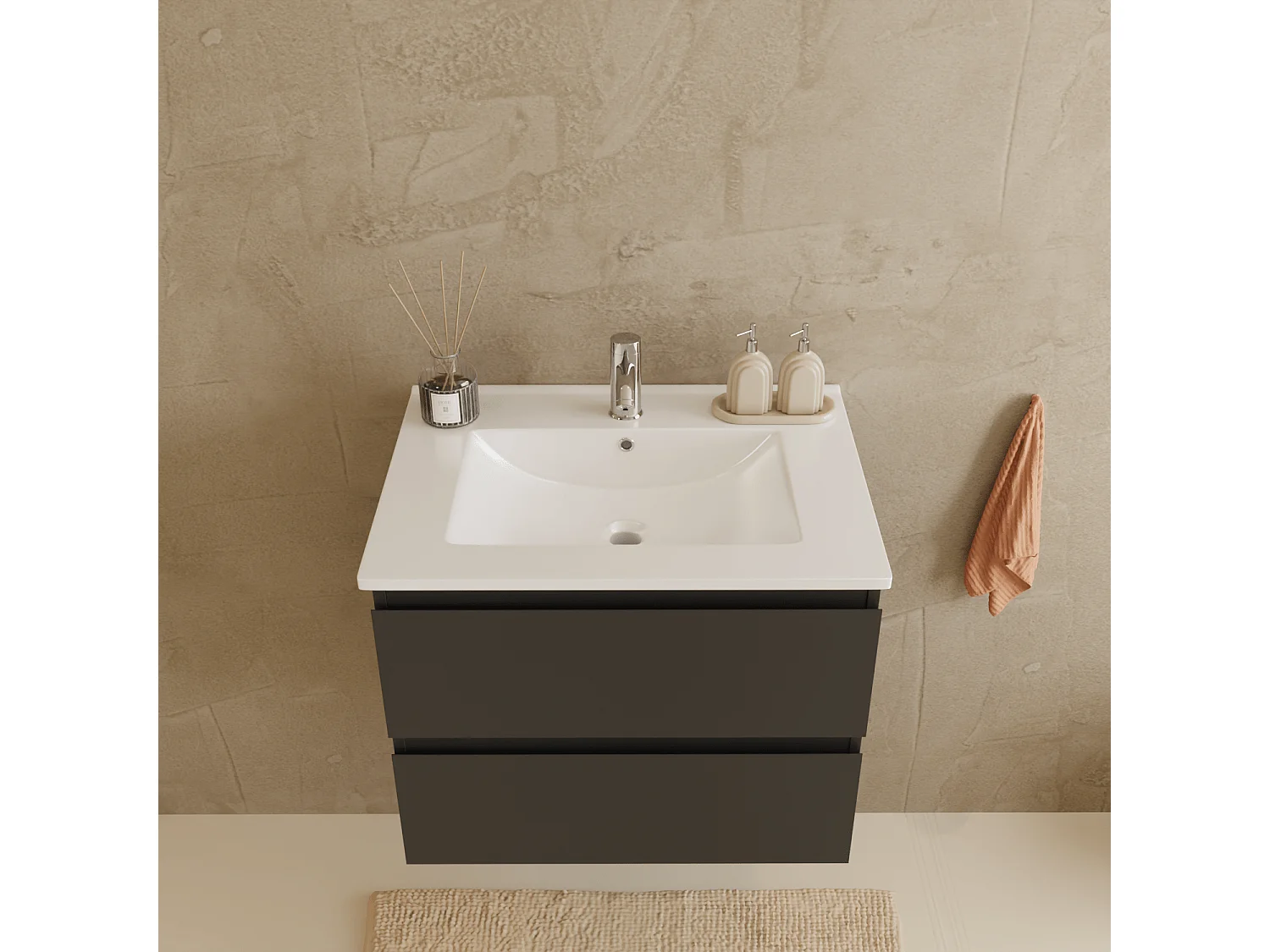 Meuble de salle de bain LOMAZOO Marenza noir mat - 60cm - lavabo blanc