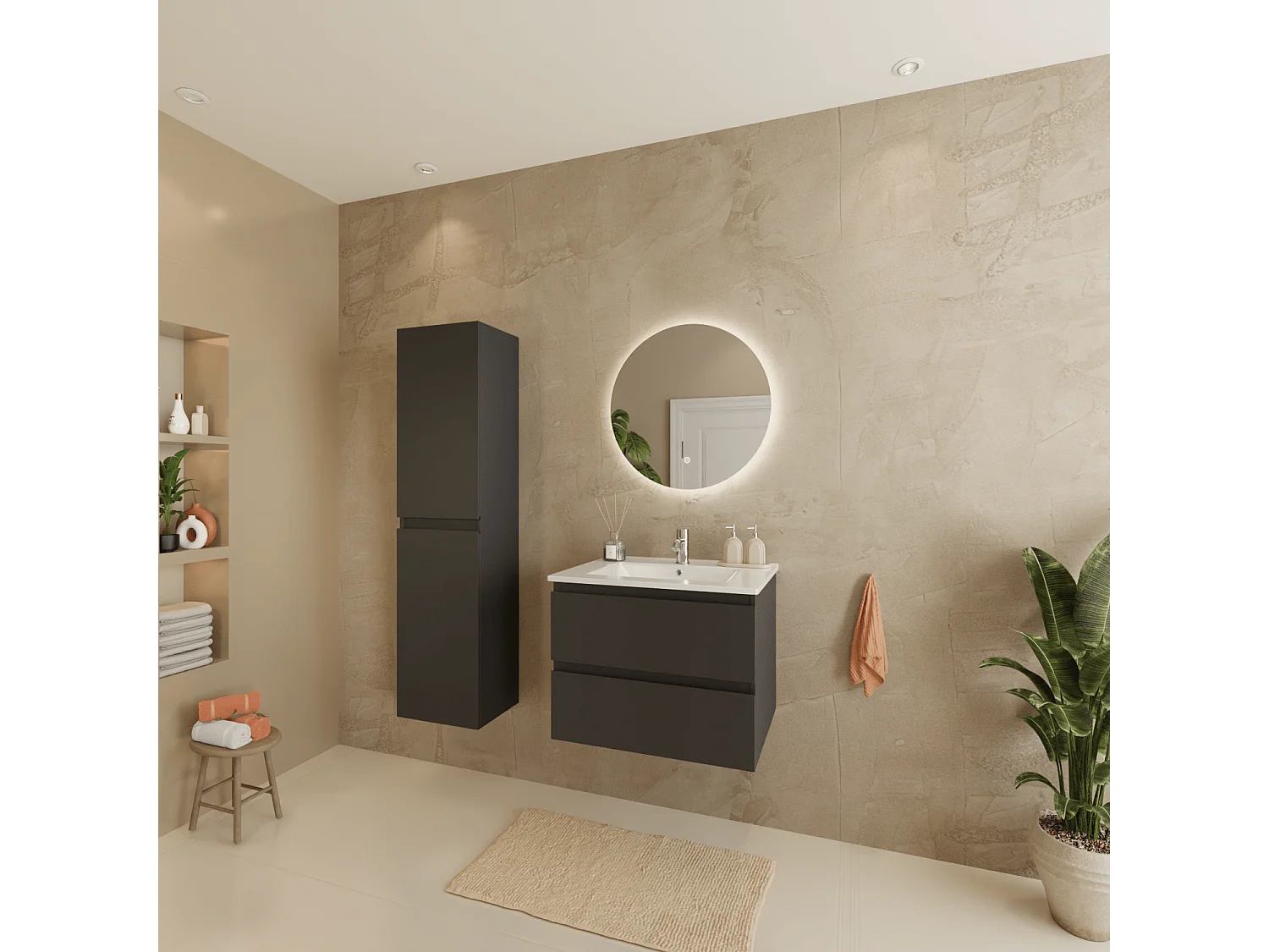 Meuble de salle de bain LOMAZOO Marenza noir mat - 60cm - lavabo blanc