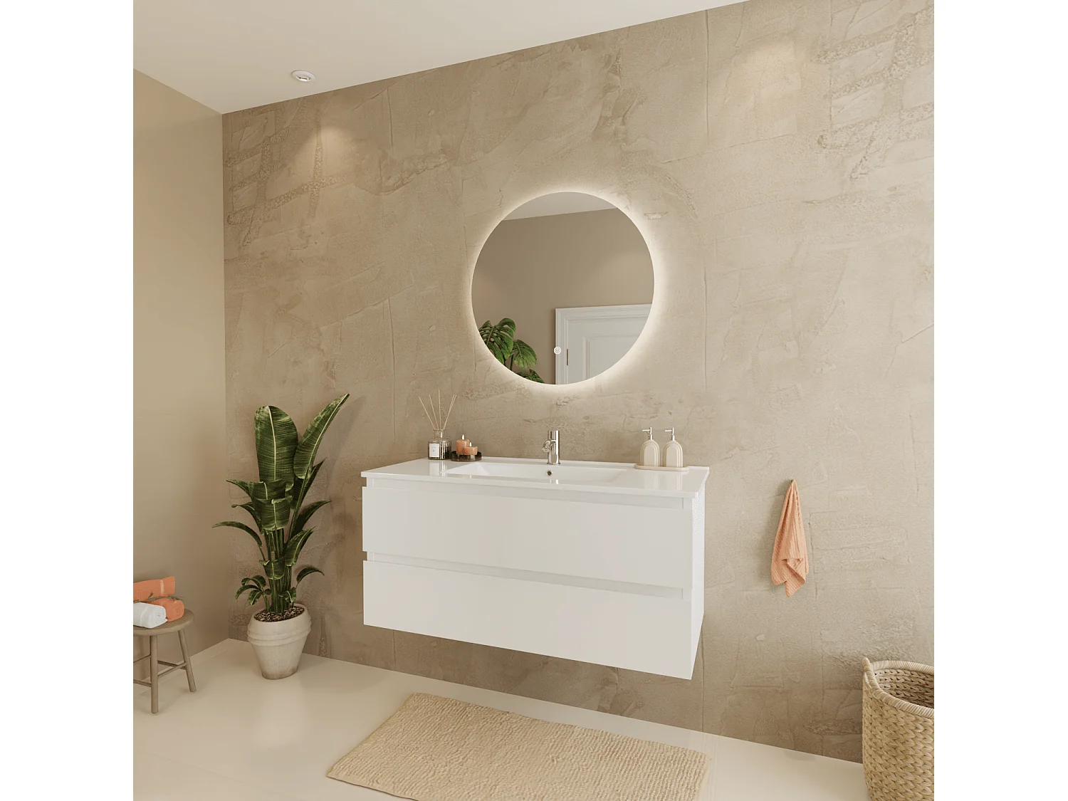 Meuble de salle de bain LOMAZOO Marenza blanc brillant - 100cm - lavabo blanc