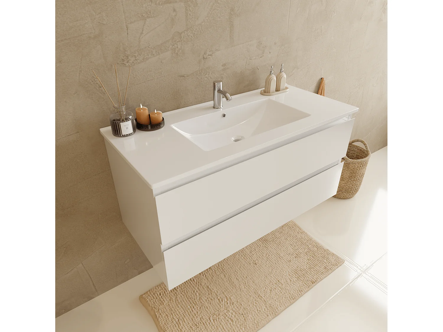 Meuble de salle de bain LOMAZOO Marenza blanc brillant - 100cm - lavabo blanc