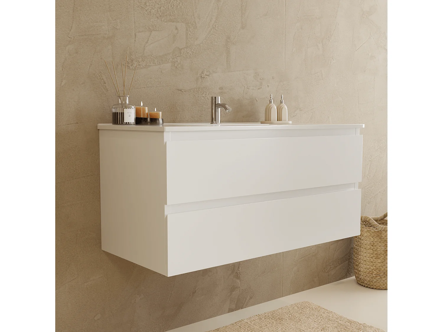 Meuble de salle de bain LOMAZOO Marenza blanc brillant - 100cm - lavabo blanc