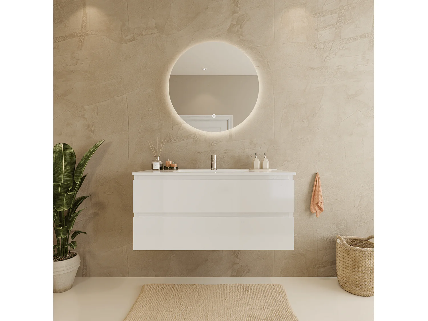 Meuble de salle de bain LOMAZOO Marenza blanc brillant - 100cm - lavabo blanc