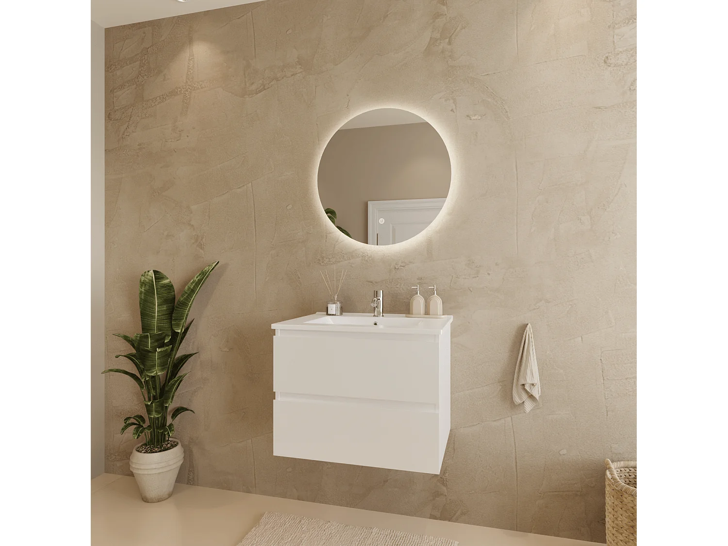 Meuble de salle de bain LOMAZOO Marenza blanc brillant - 60cm - lavabo blanc