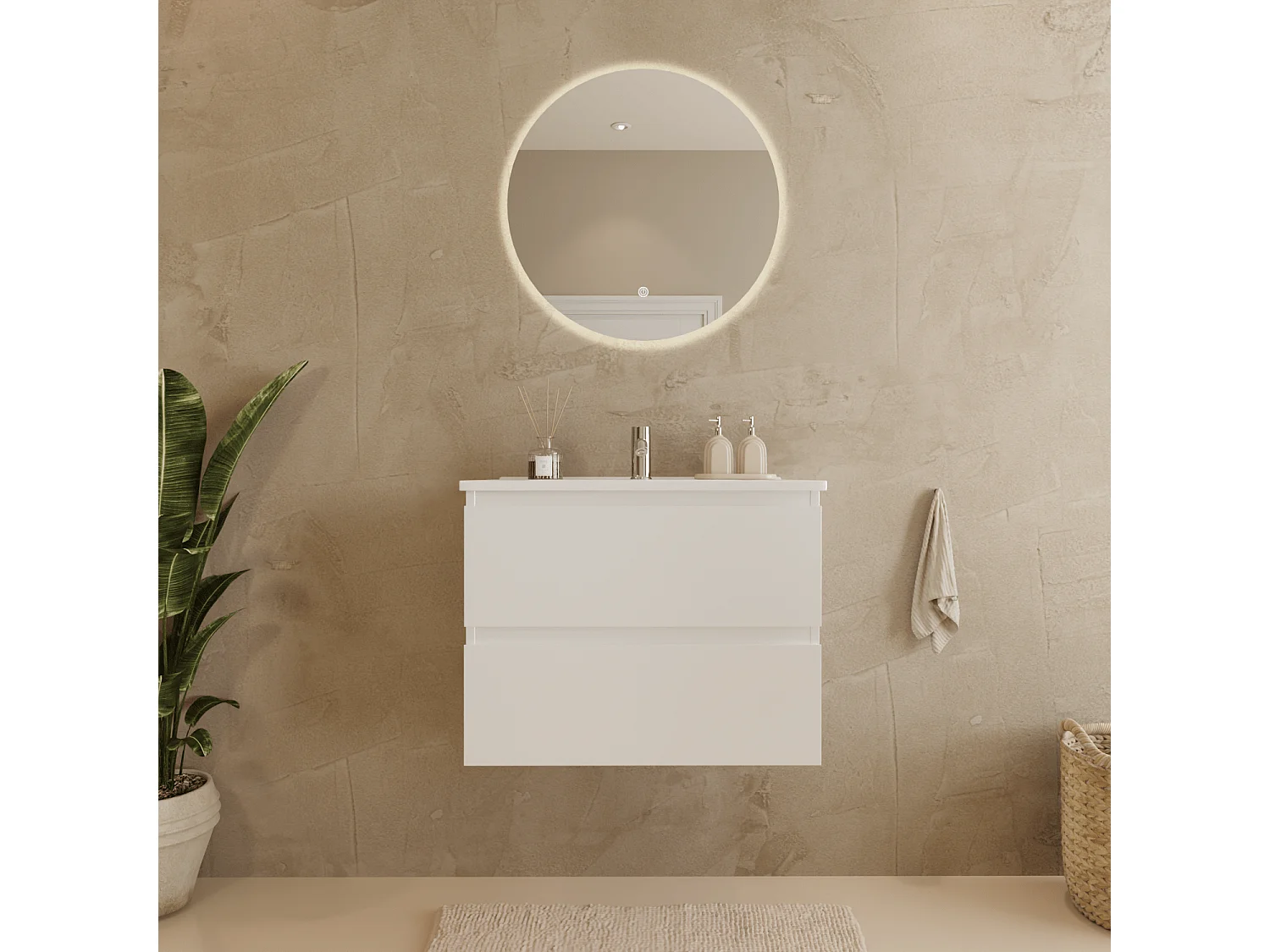 Meuble de salle de bain LOMAZOO Marenza blanc brillant - 60cm - lavabo blanc
