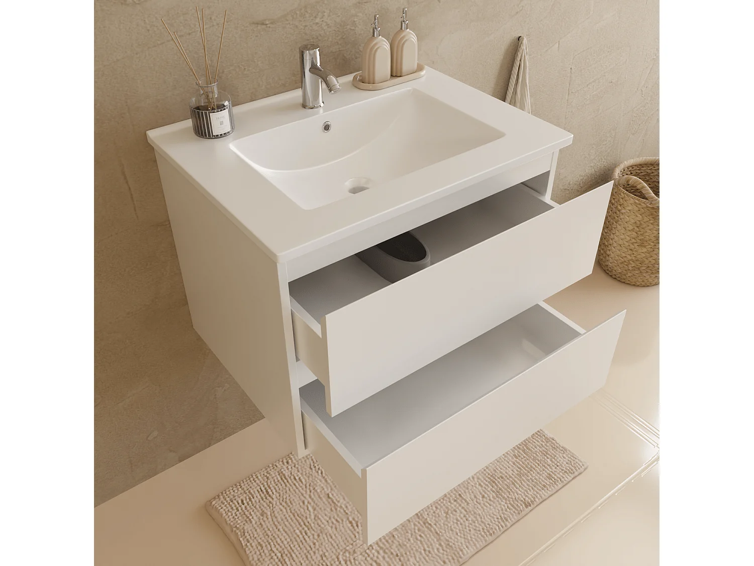 Meuble de salle de bain LOMAZOO Marenza blanc brillant - 60cm - lavabo blanc