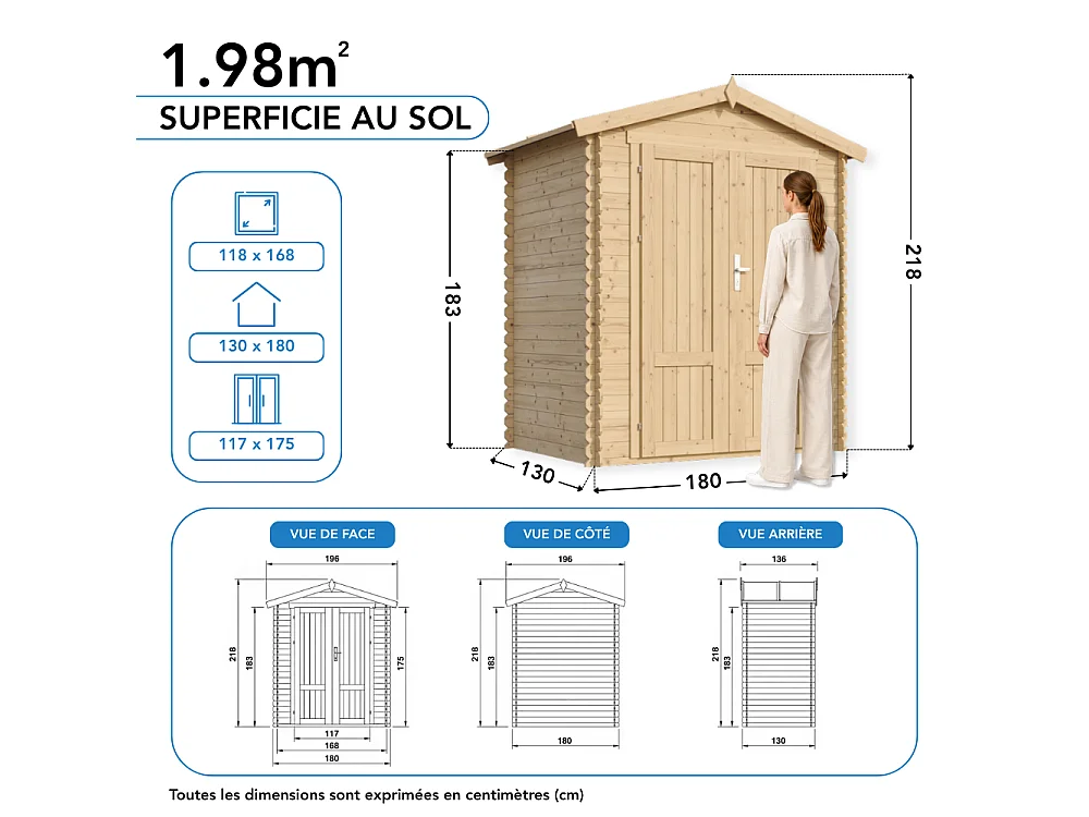 Houten tuinschuurtje zonder vloer - 196x136xH218 cm / 1.98 m² - M367F1