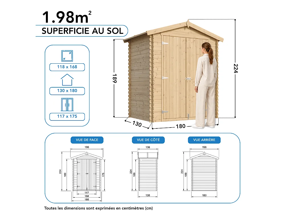 Houten tuinschuurtje met geimpregneerde vloer - 196x136xH218 cm / 1.98 m² - M367C1+M367G