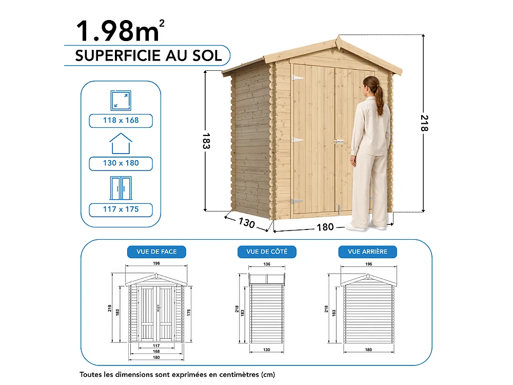 Houten tuinschuurtje zonder vloer - 196x136xH218 cm / 1.98 m² - M367C1