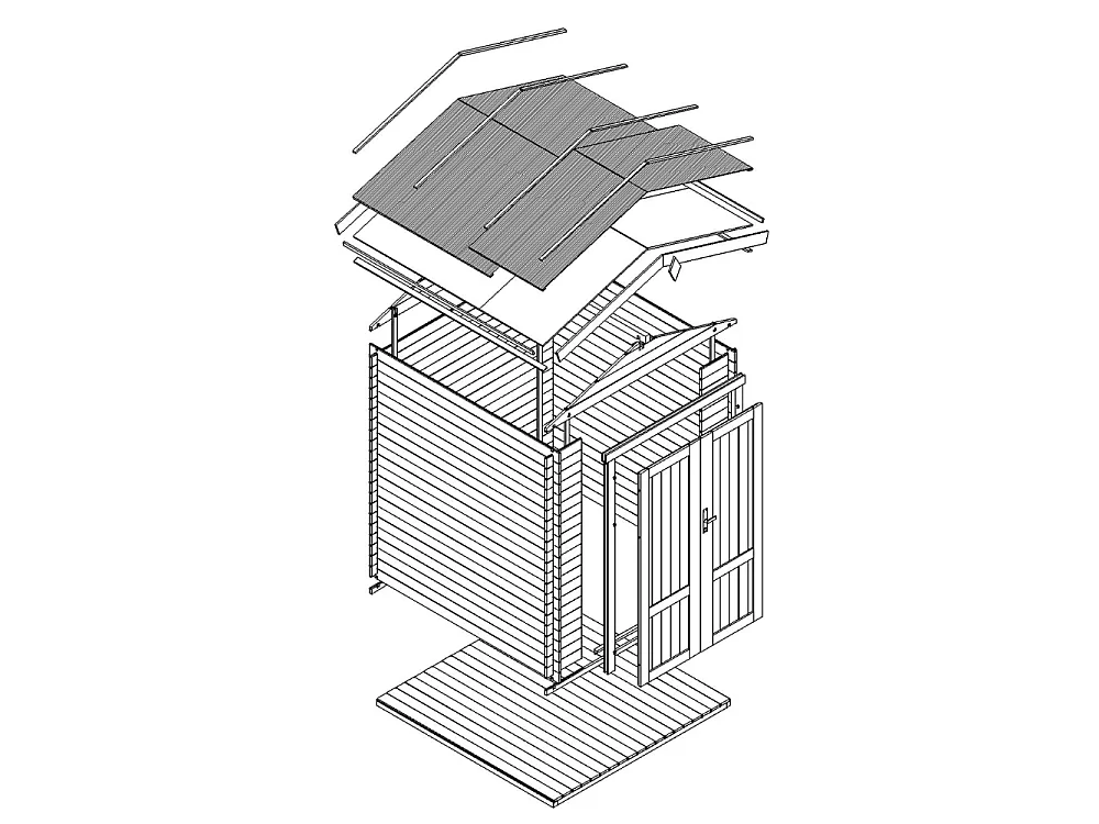 Houten tuinschuurtje met geimpregneerde vloer - 196x136xH218 cm / 1.98 m² - M367F1+M367G