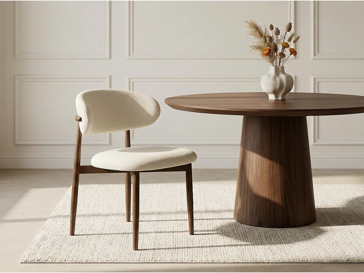 Lot de 8 chaises de salle à manger Lulu - Tissu Chenille Déperlant Blanc Cassé / Pieds finition Noyer
