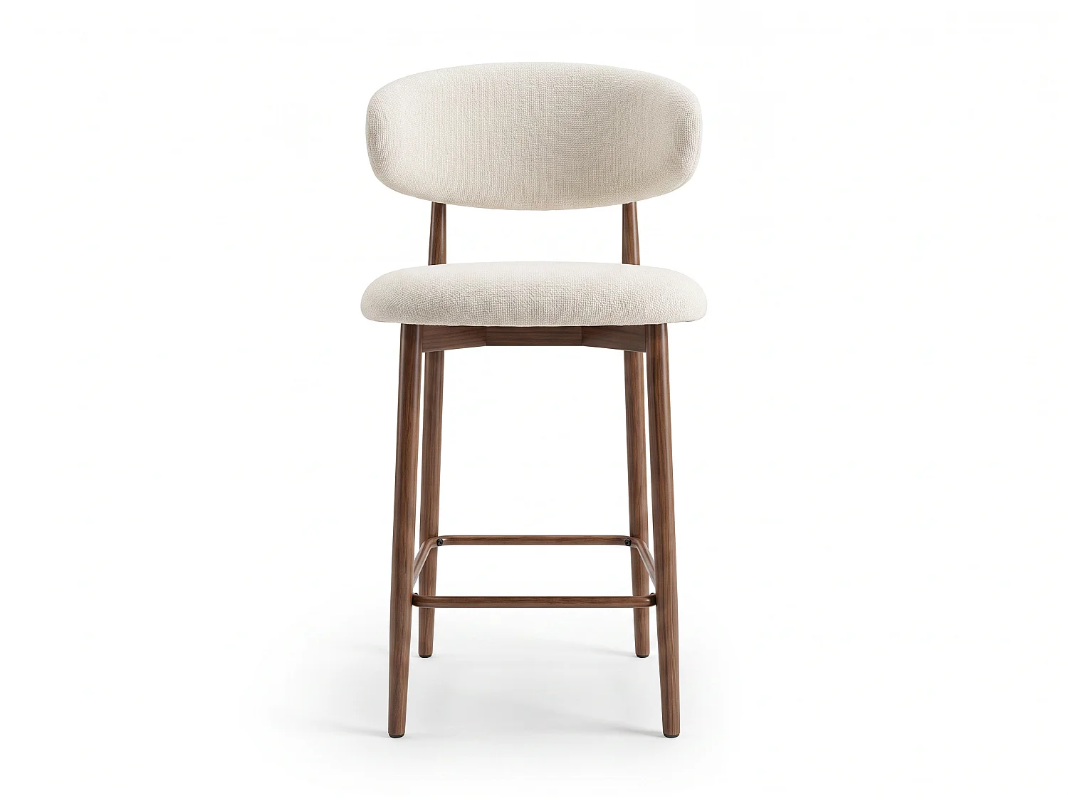Lot de 8 chaises de bar Lulu - Tissu Chenille Déperlant Blanc Cassé / Pieds finition Noyer