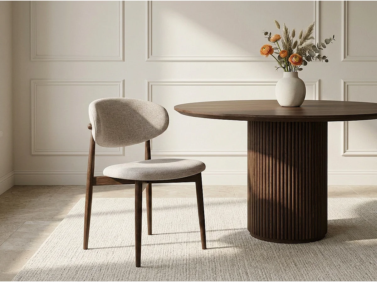 Lot de 8 chaises de salle à manger Lulu - Tissu Chenille Déperlant Moka / Pieds finition Noyer