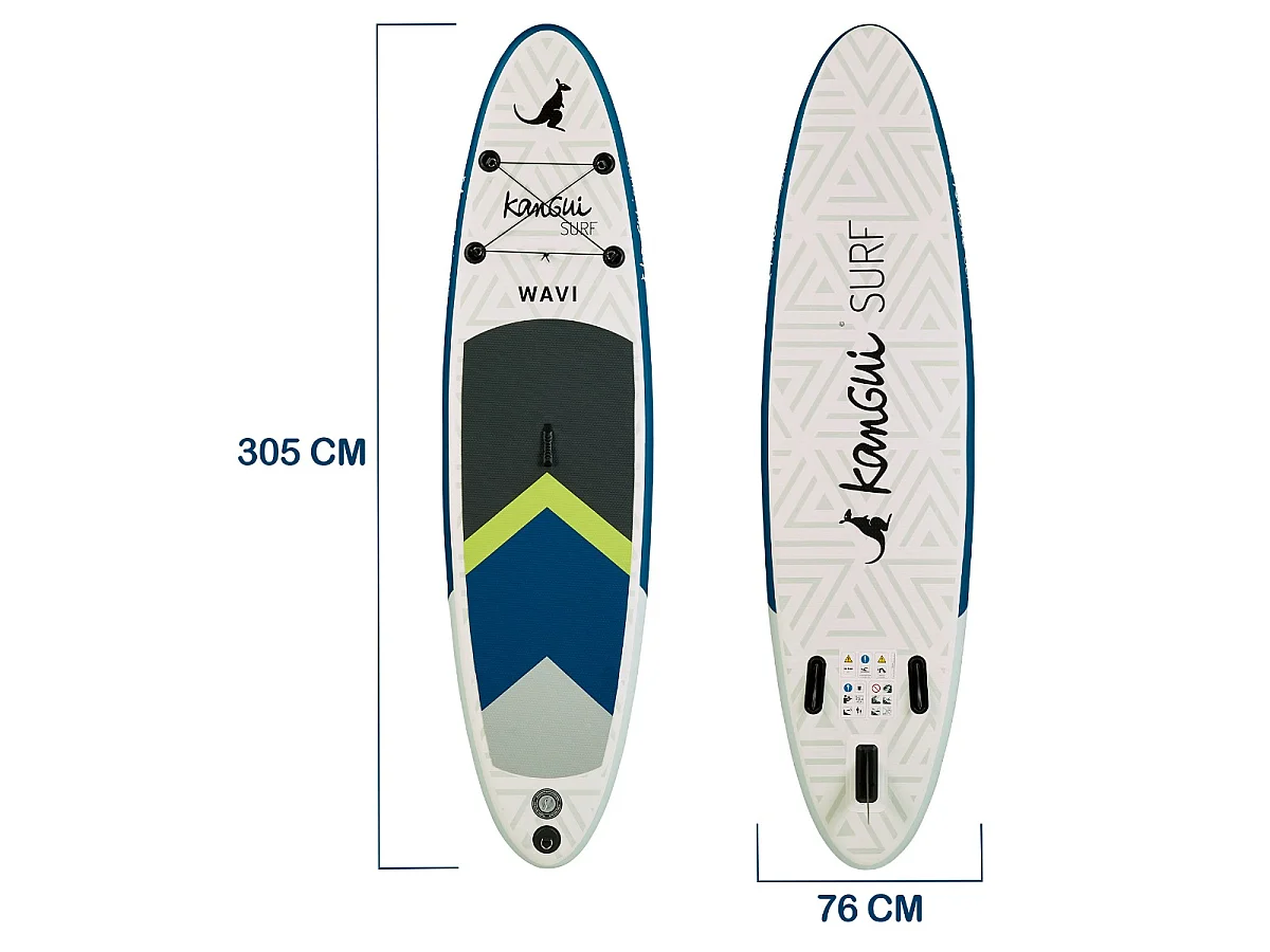 KANGUI Stand Up Paddle Gonflable 305 cm (10') - SUP avec pagaie réglable, sac à dos, pompe haute pression, leash et kit de réparation - WAVI