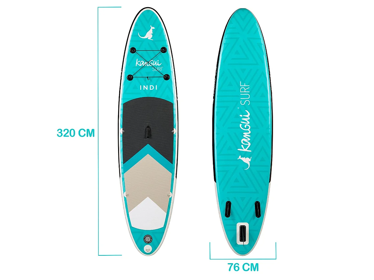 KANGUI Stand Up Paddle Gonflable 320 cm (10'6) - SUP avec pagaie réglable, sac à dos, pompe haute pression, leash et kit de réparation - INDI