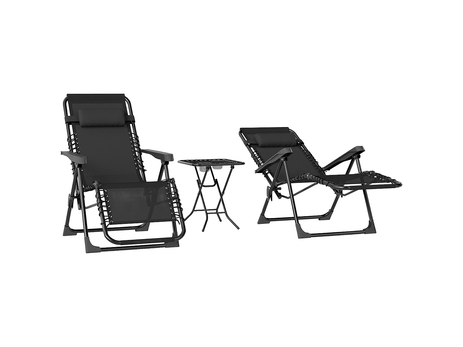 Lot de 2 chaises longues pliables inclinables zéro gravité avec table d'appoint métal textilène noir