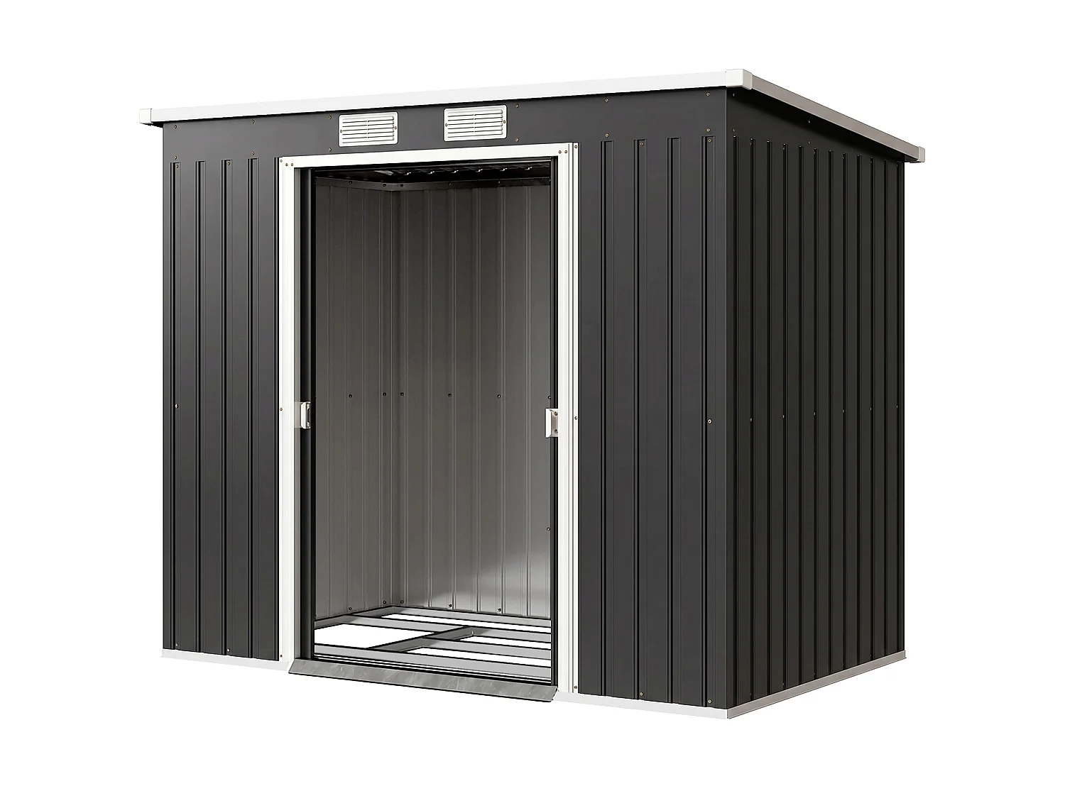 Abri de jardin - fondation incluse - cabanon 2 portes coulissantes - 213 x 130 x 172 cm - tôle acier anthracite