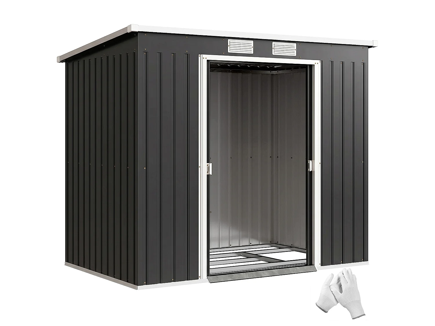 Abri de jardin - fondation incluse - cabanon 2 portes coulissantes - 213 x 130 x 172 cm - tôle acier anthracite