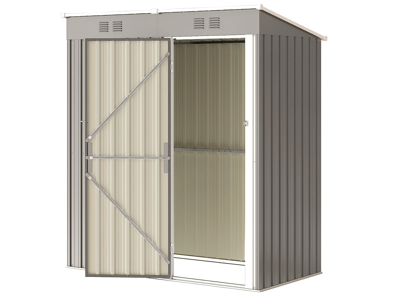 Abri de jardin 1,37 m² - cabanon porte verrouillable - tôle d'acier ondulé gris blanc