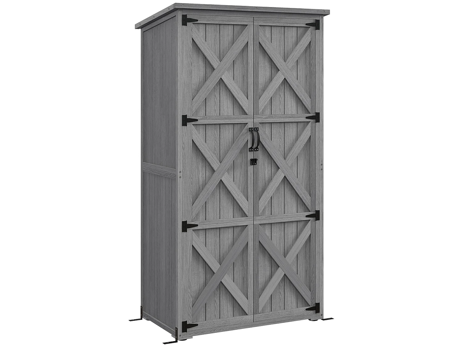 Armoire de jardin abri de jardin 2 portes croisillons 2 étagères toit bitumé bois sapin gris