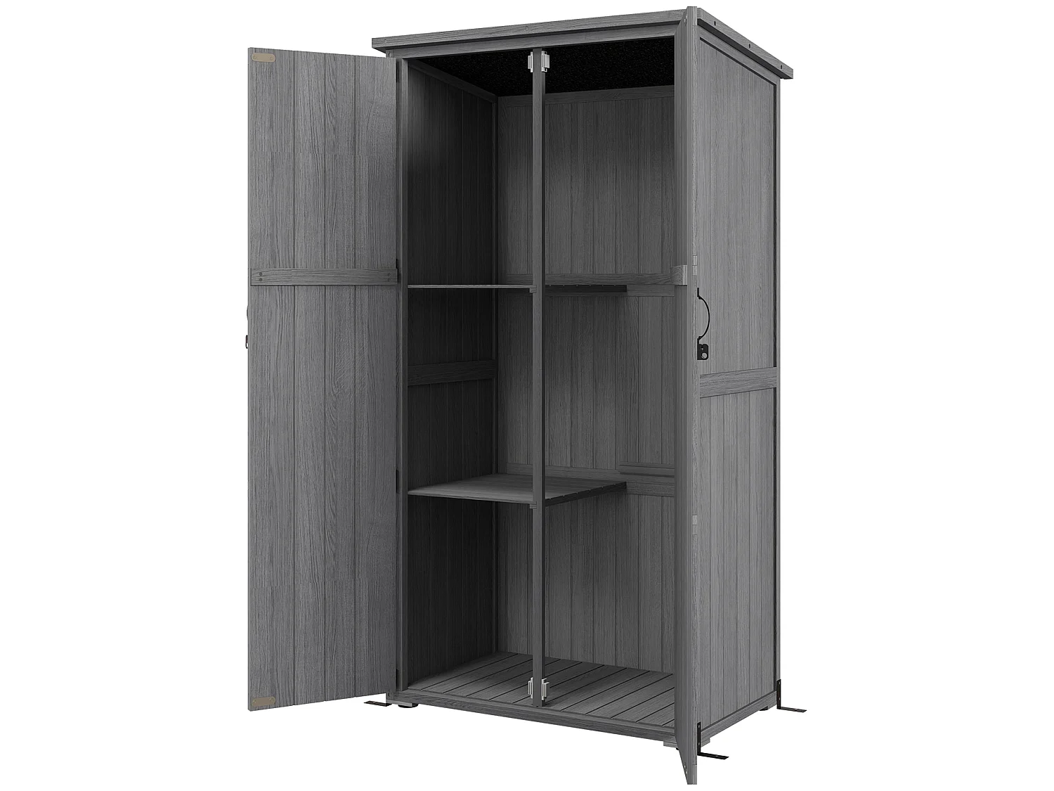 Armoire de jardin abri de jardin 2 portes croisillons 2 étagères toit bitumé bois sapin gris