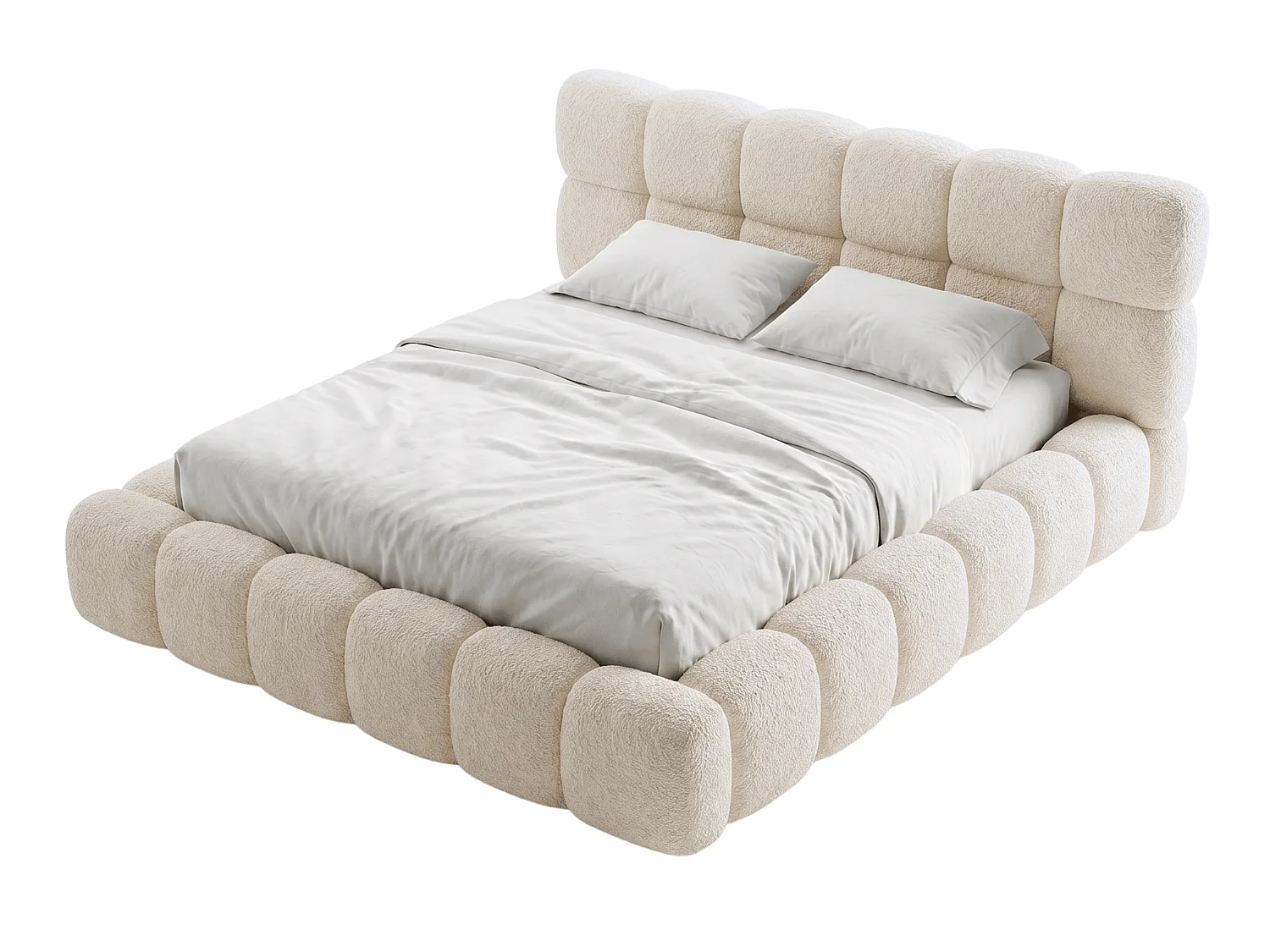 BESILIO Polsterbett 180x200 Bouclé Tokyo – Bett mit Bettkasten und Lattenrost, modernes Stauraumbett aus dickem Schaumstoff – Creme