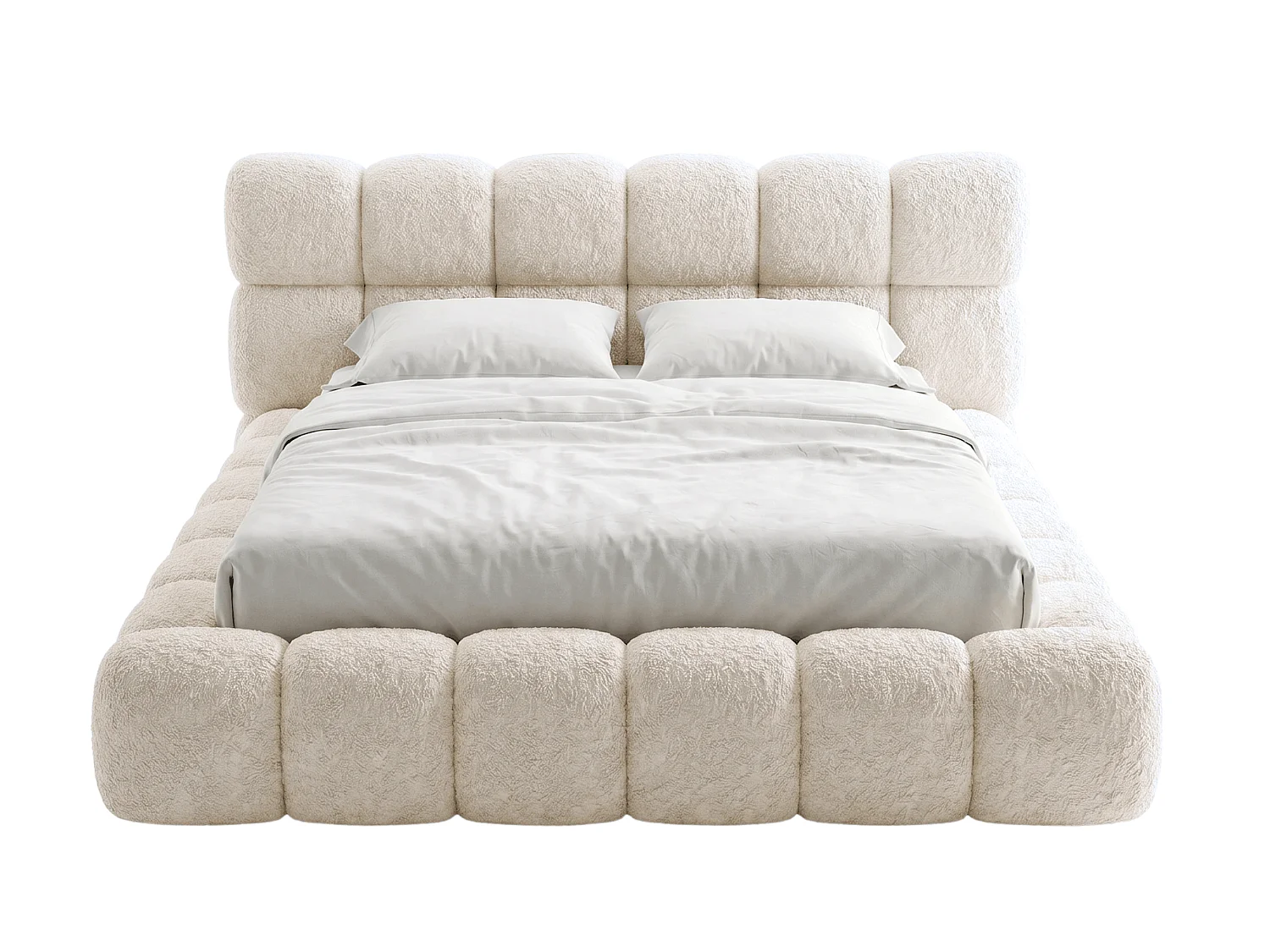 BESILIO Polsterbett 160x200 Bouclé Tokyo – Bett mit Bettkasten und Lattenrost, modernes Stauraumbett aus dickem Schaumstoff – Creme