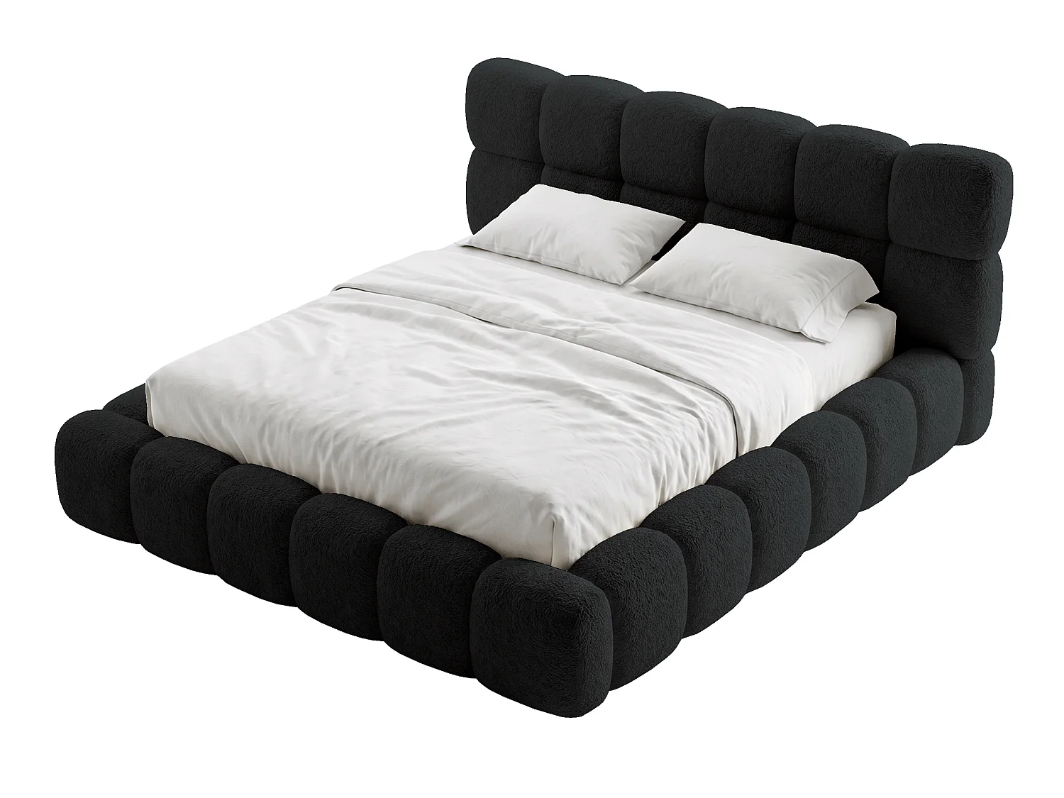 BESILIO Polsterbett 180x200 Bouclé Tokyo – Bett mit Bettkasten und Lattenrost, modernes Stauraumbett aus dickem Schaumstoff – Schwarz