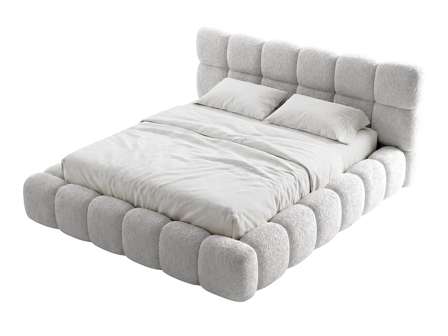 BESILIO Polsterbett 180x200 Bouclé Tokyo – Bett mit Bettkasten und Lattenrost, modernes Stauraumbett aus dickem Schaumstoff – Hellgrau