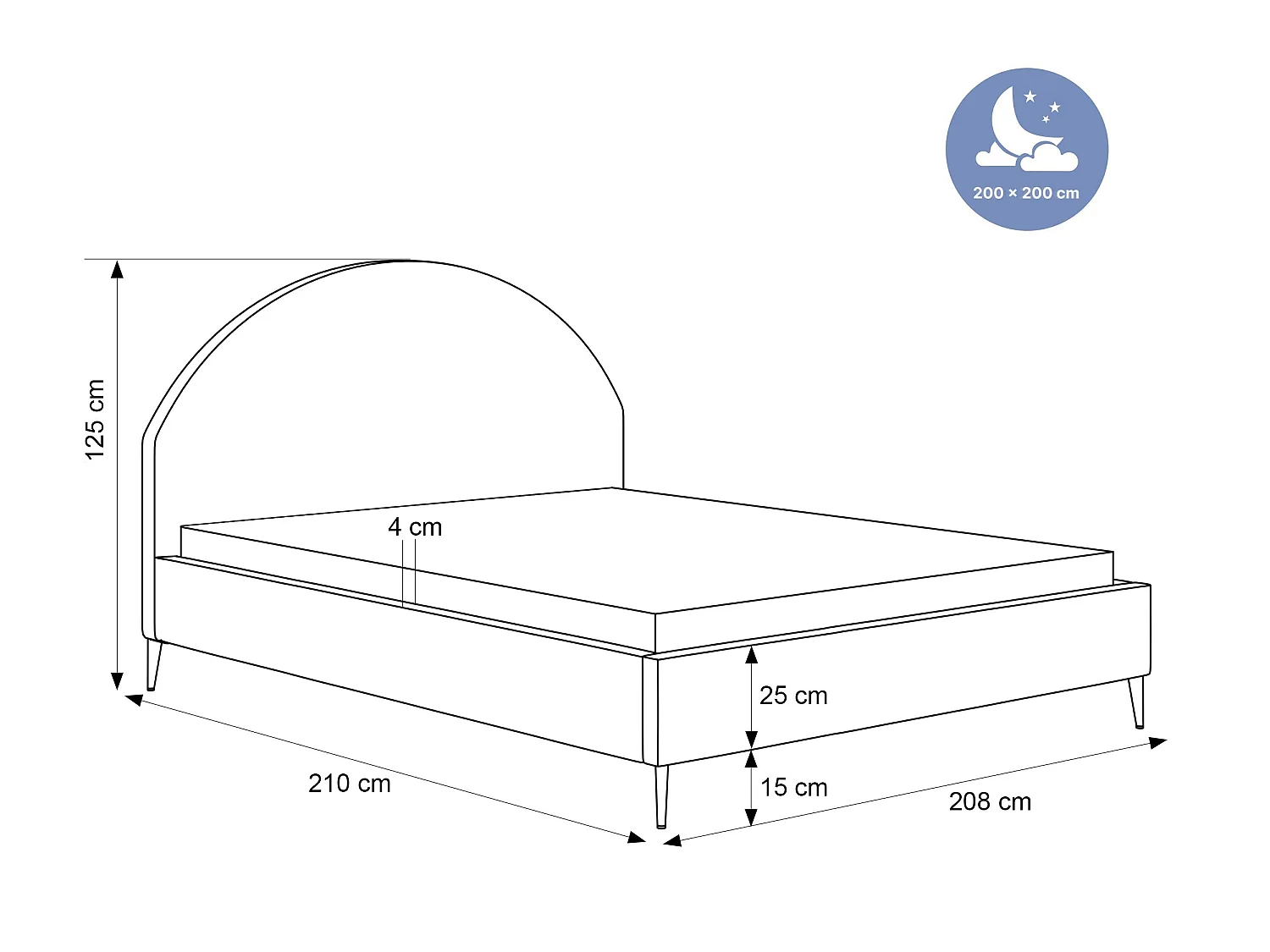 BESILIO Łóżko tapicerowane Boucle 200x200 Velora II - stelaż listwowy, wezgłowie, pojemnik, łóżko slim, wysokie złote nogi - Beżowy