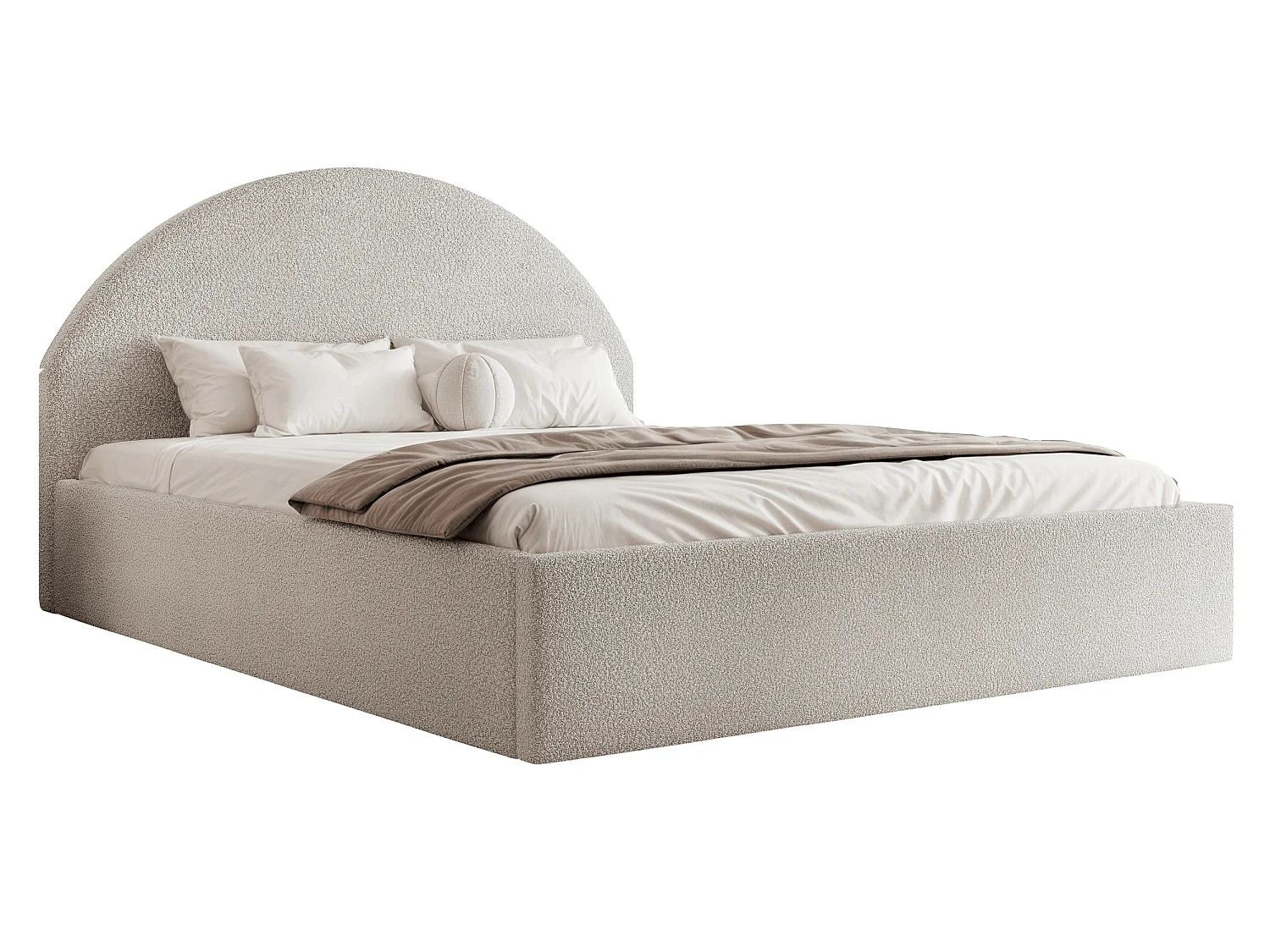 BESILIO Łóżko tapicerowane Boucle 200x200 Velora - stelaż listwowy, wezgłowie, pojemnik, łóżko slim - Beżowy
