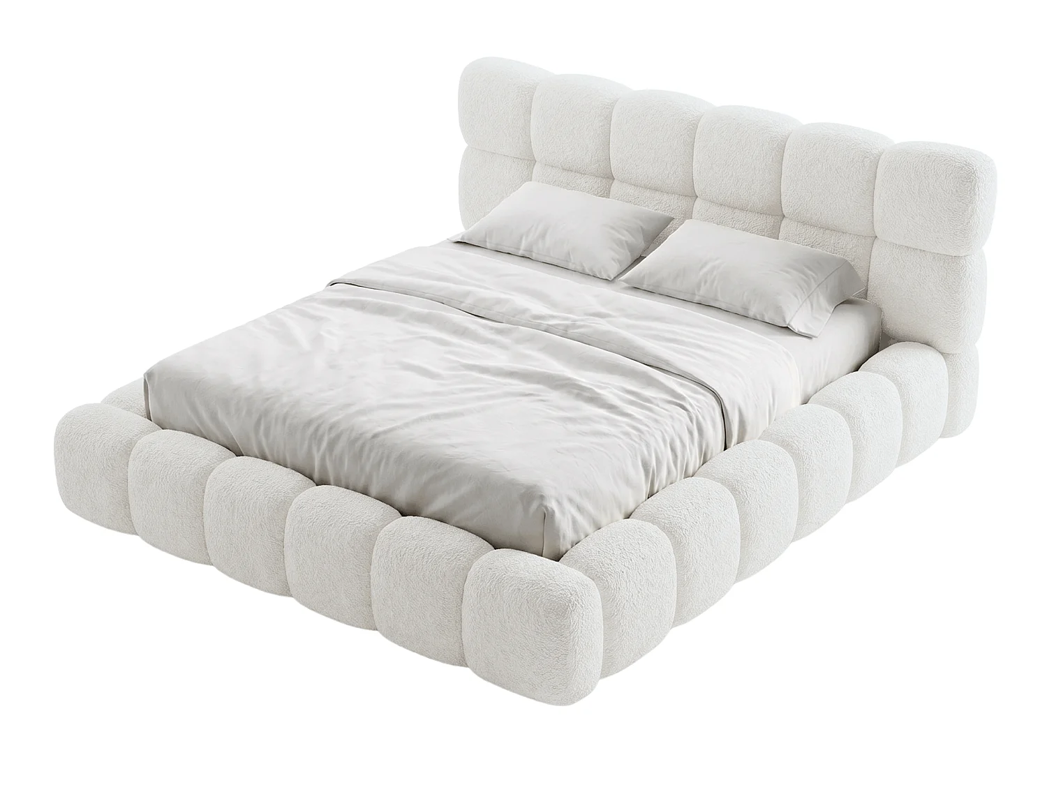 BESILIO Polsterbett 200x200 Bouclé Tokyo – Bett mit Bettkasten und Lattenrost, modernes Stauraumbett aus dickem Schaumstoff – Weiß