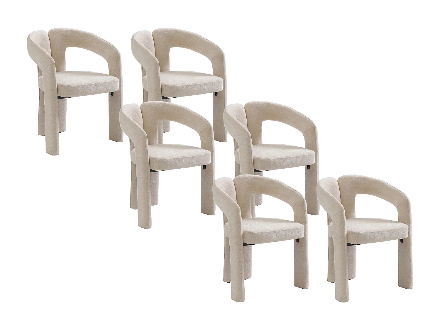 Lot de 6 chaises en tissu texturé - Beige - SAVINSKY