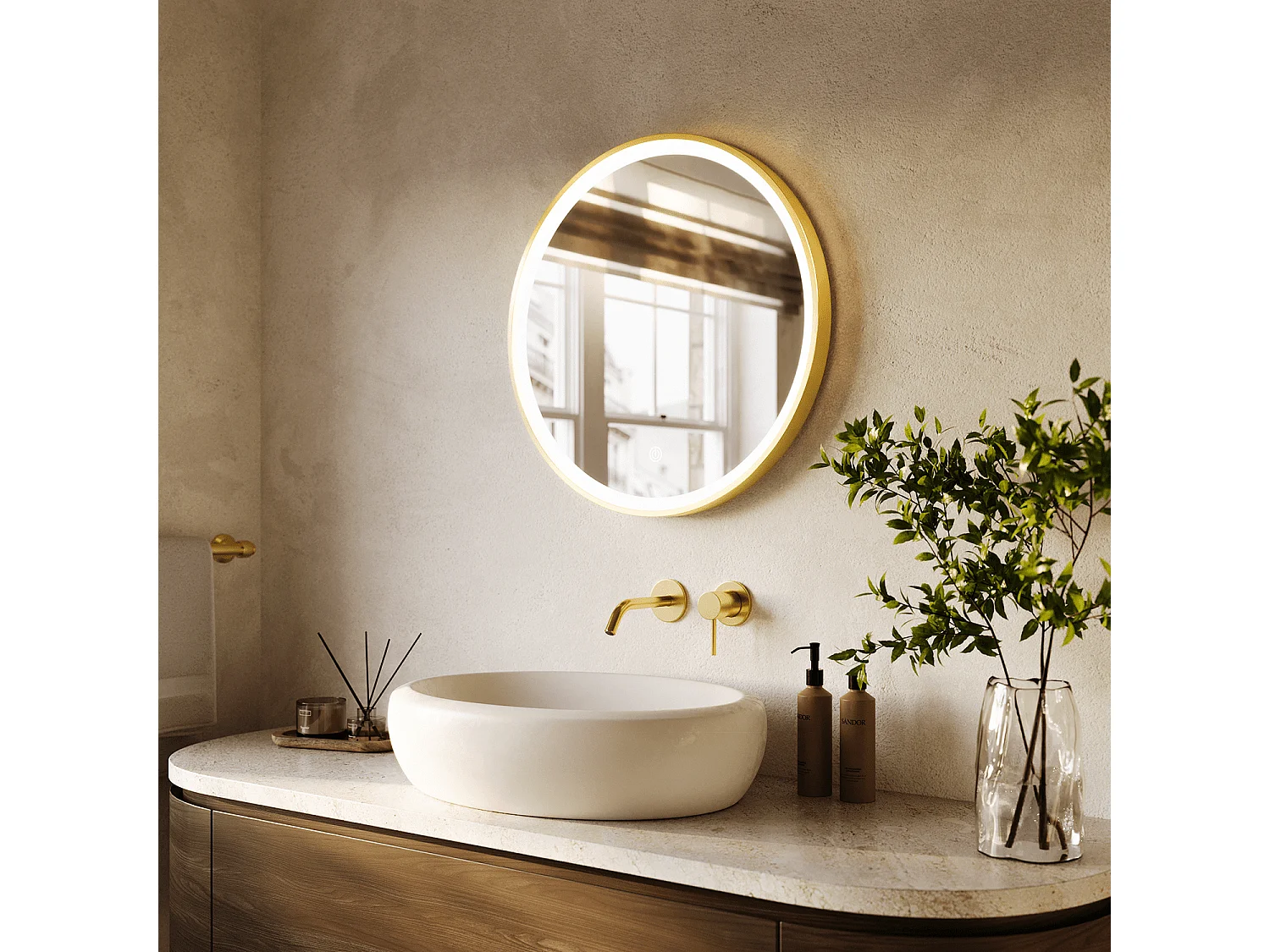 LOMAZOO Miroir de salle de bain 60 cm - cadre doré - rond