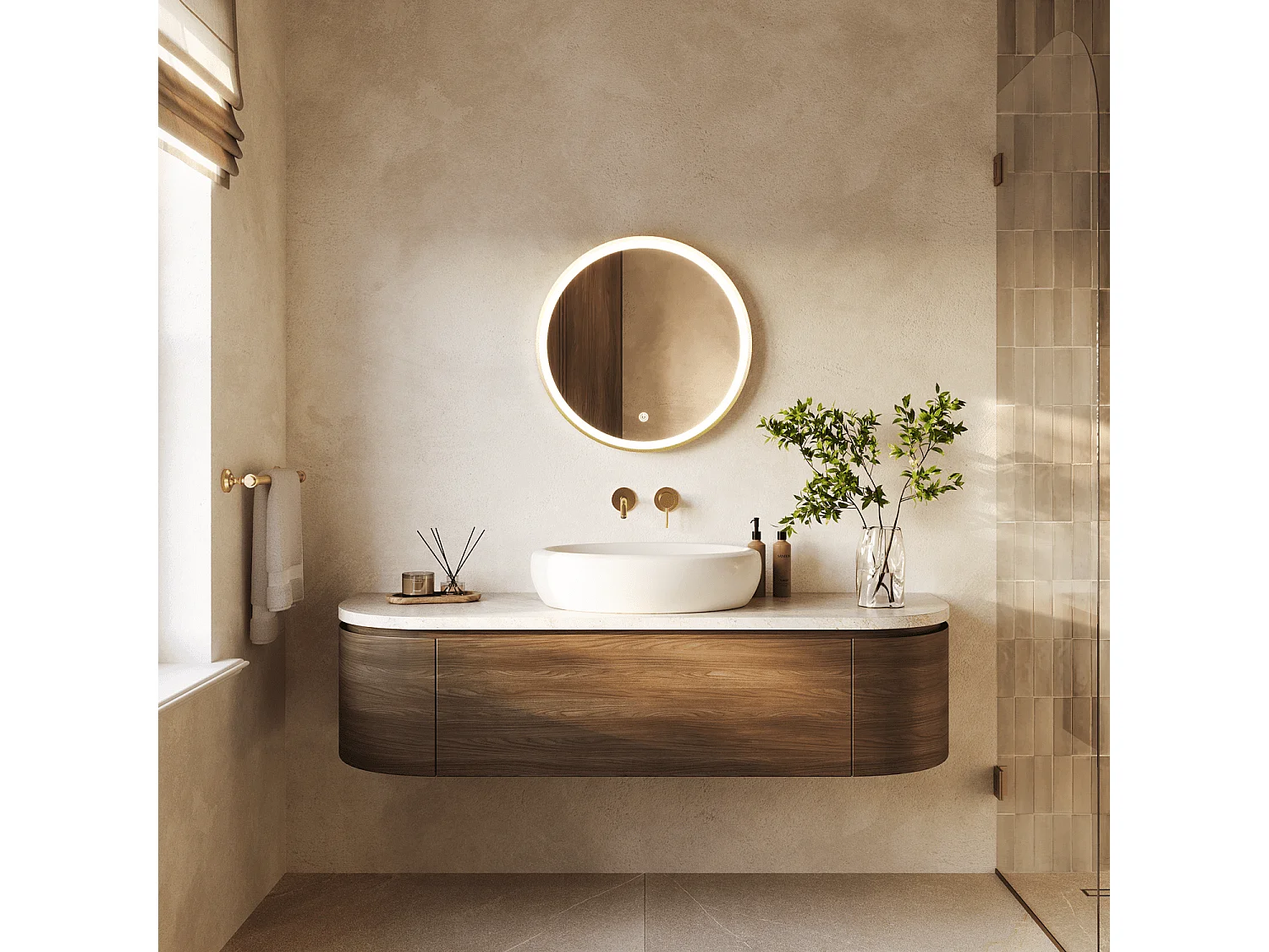 LOMAZOO Miroir de salle de bain 60 cm - cadre doré - rond