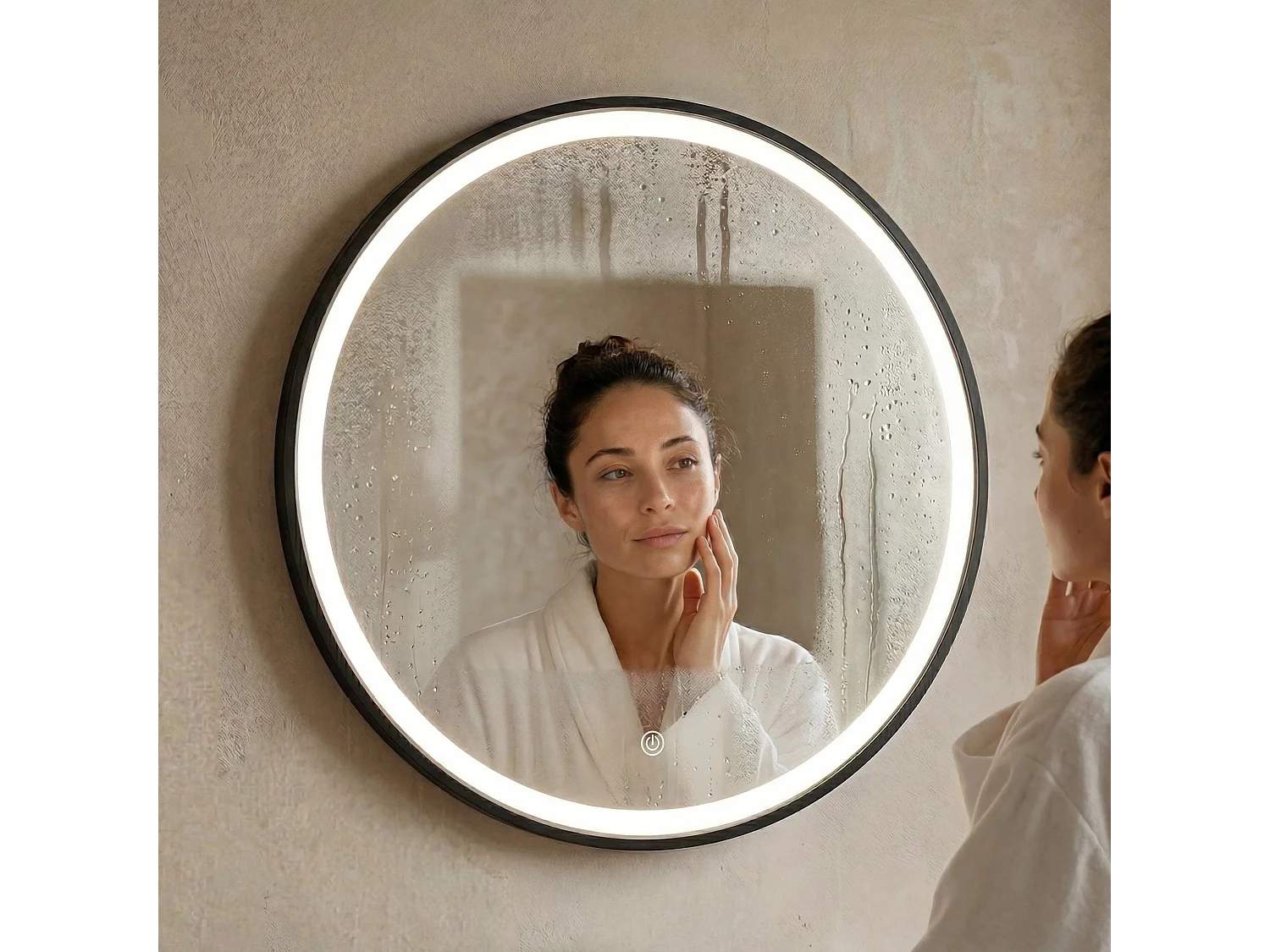 Miroir salle de bain LOMAZOO Bologna avec LED 70 cm rond Noir