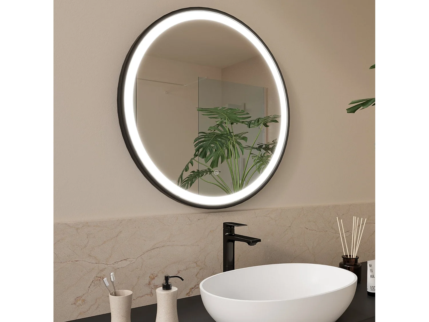 Miroir salle de bain LOMAZOO Bologna avec LED 70 cm rond Noir