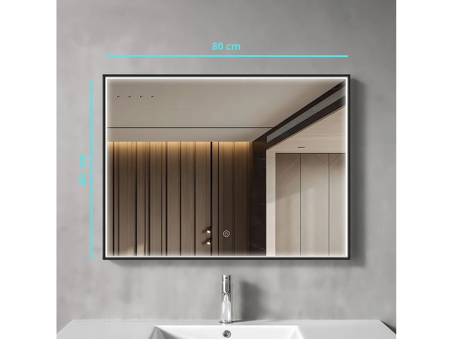 Miroir salle de bain LOMAZOO Bordeaux avec LED 80 x 60 cm rectangle Noir