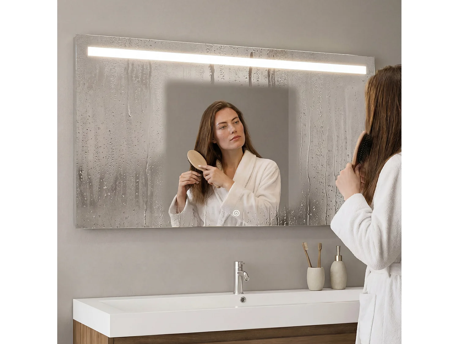Miroir salle de bain LOMAZOO Houston avec LED 80 cm rectangle